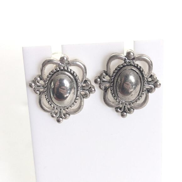 Vintage Estate Silver Tone Victorian Inspired Brutalist Post Stud Earrings - Picture 1 of 3